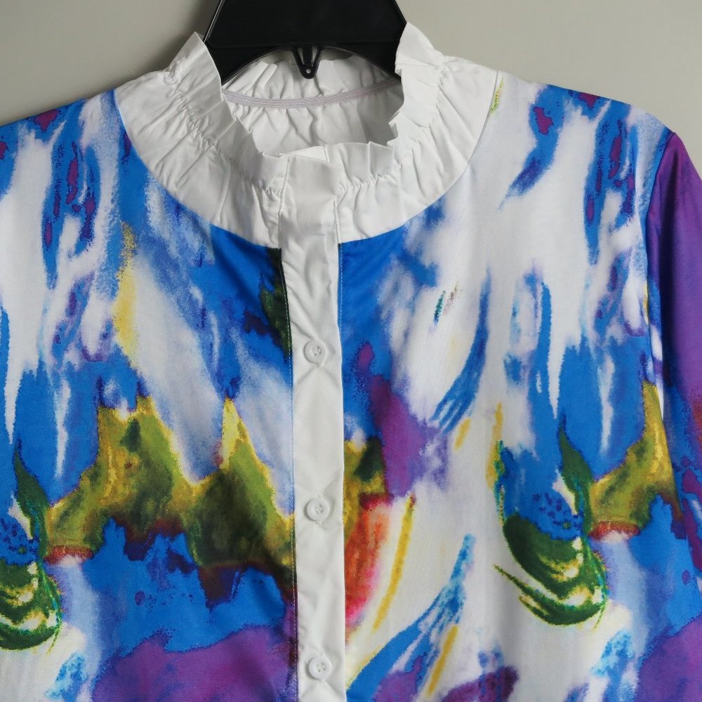 NWOT MISSLOOK Multi-Color Printed Turn-Down Collar Button-Up Tunic Blouse Sz 3XL - Picture 5 of 9
